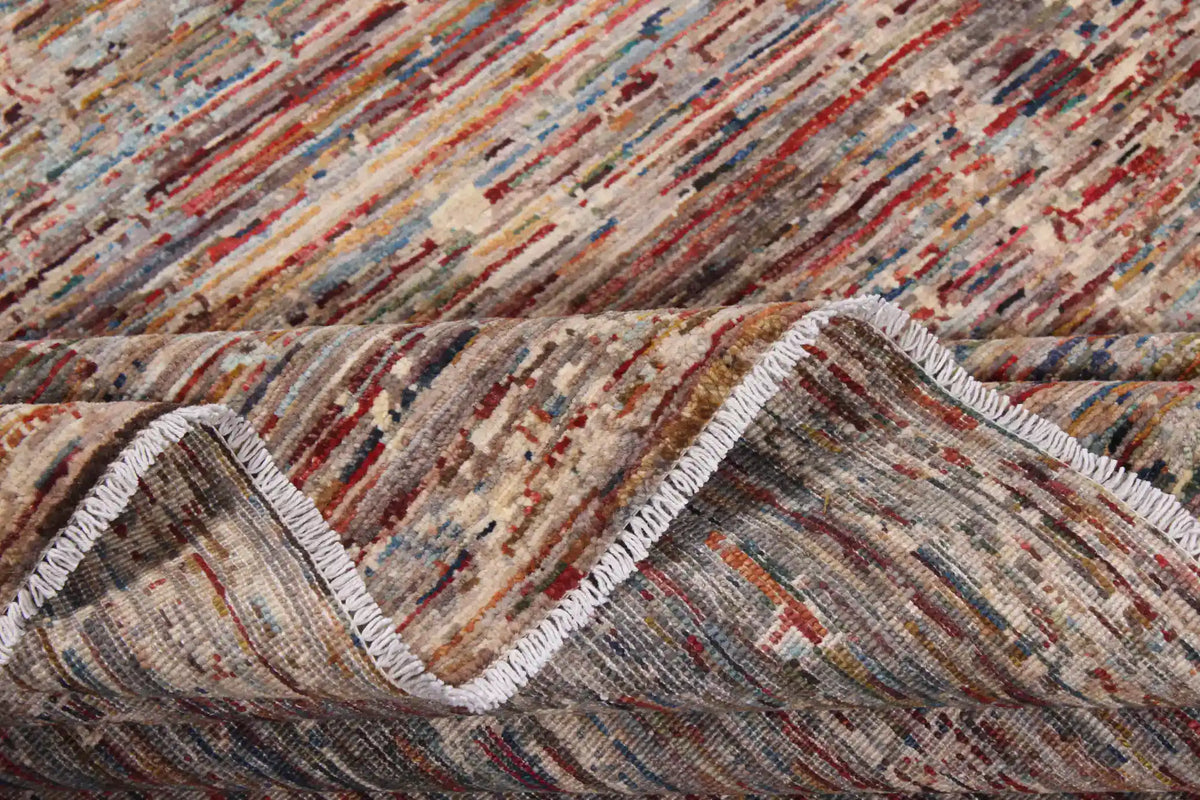 Dark Brown Berjasta Rug with Rust Lines, 364 × 254 cm, view 8.