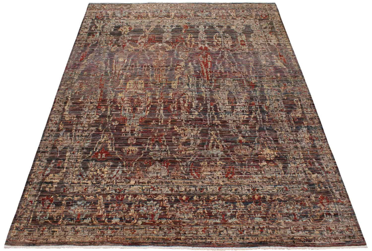 Brown Wool Rug with Abstract Vine Motifs, 296 × 245 cm, view 3.