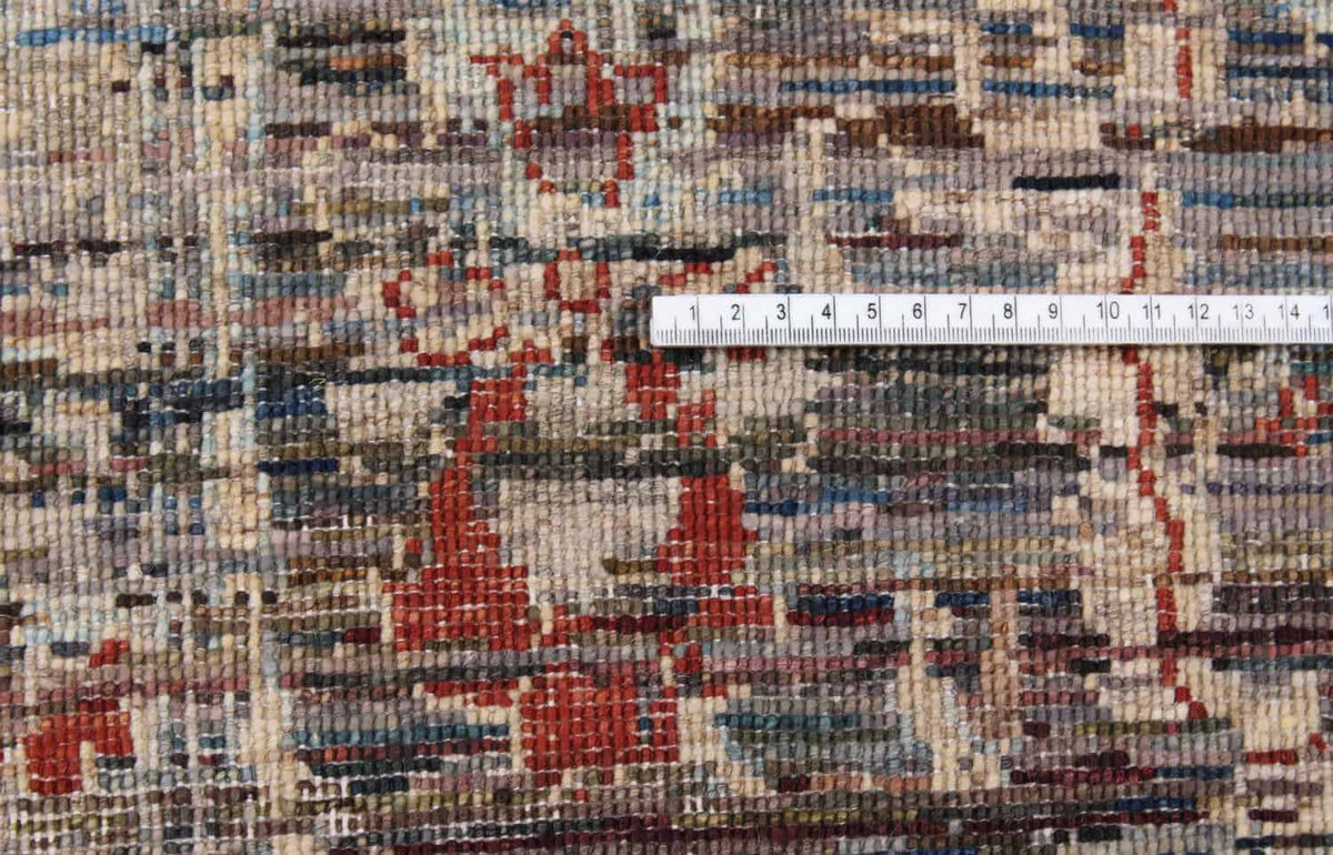 Brown Wool Rug with Abstract Vine Motifs, 296 × 245 cm, view 8.