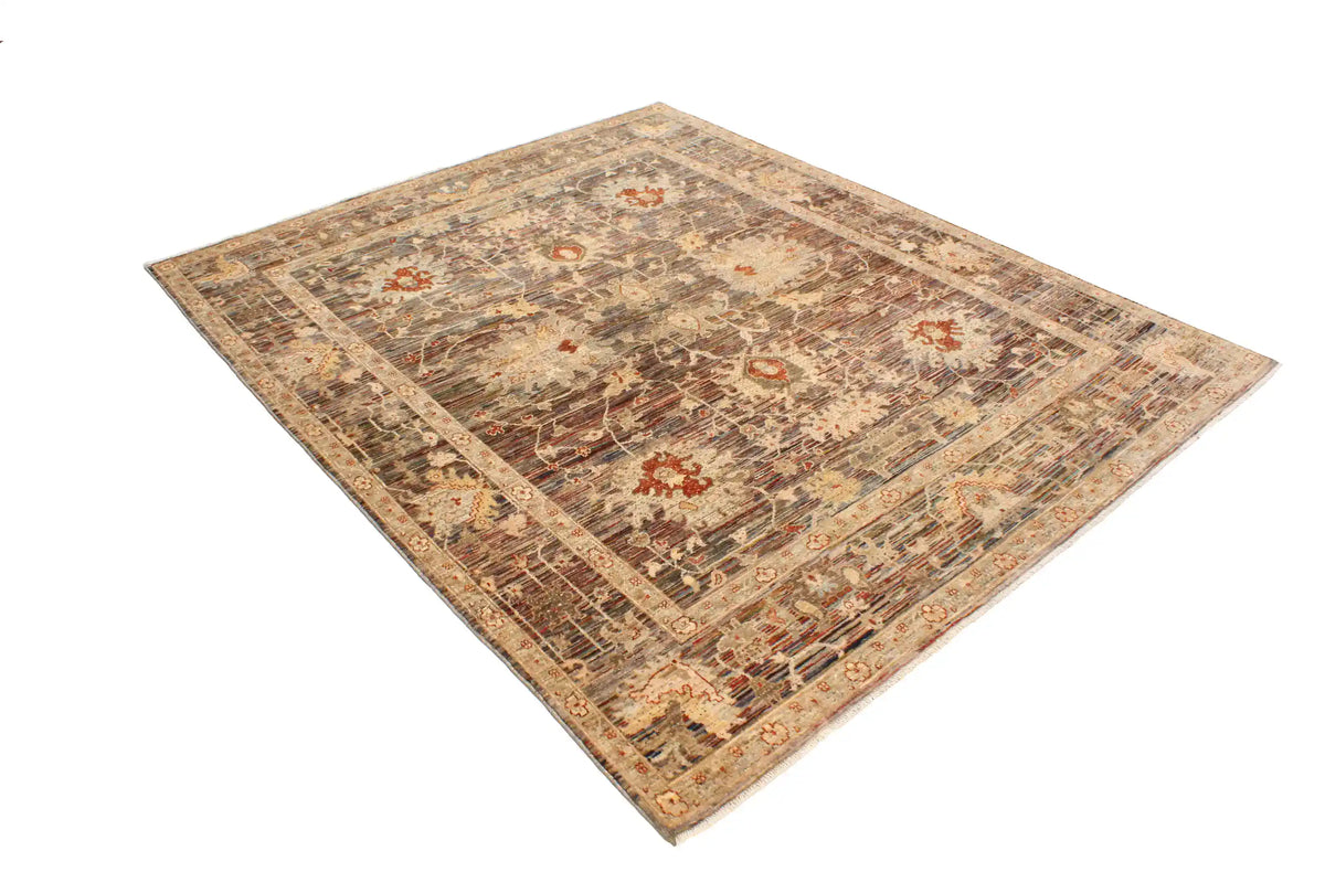 Brown Afghan Rug with Large Light Flowers, 297 × 247 cm, view 3.
