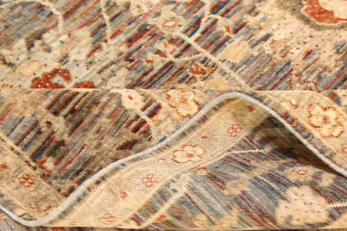 Brown Afghan Rug with Large Light Flowers, 297 × 247 cm, view 8.