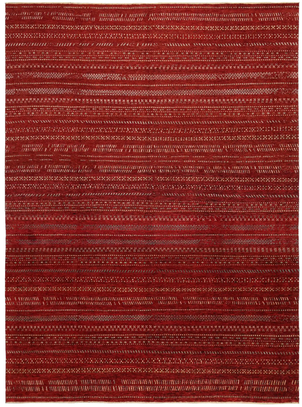 Red Berjasta Rug with Light Horizontal Lines, 416 × 316 cm, overall view.