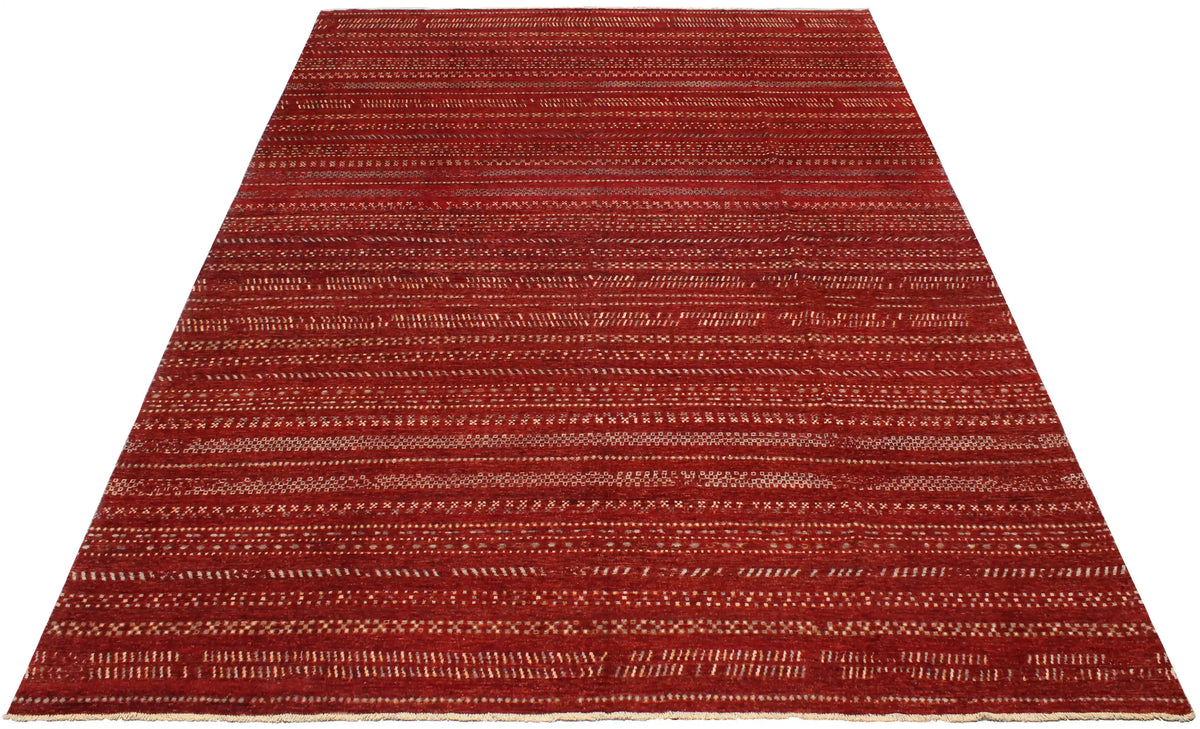 Red Berjasta Rug with Light Horizontal Lines, 416 × 316 cm, view 2.