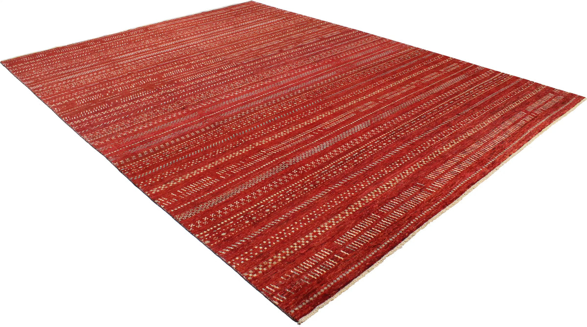 Red Berjasta Rug with Light Horizontal Lines, 416 × 316 cm, view 3.