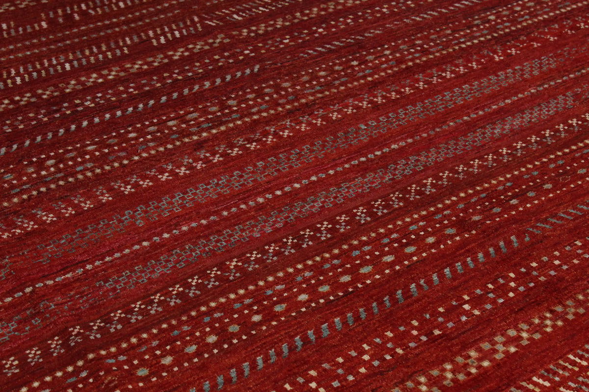 Red Berjasta Rug with Light Horizontal Lines, 416 × 316 cm, view 4.