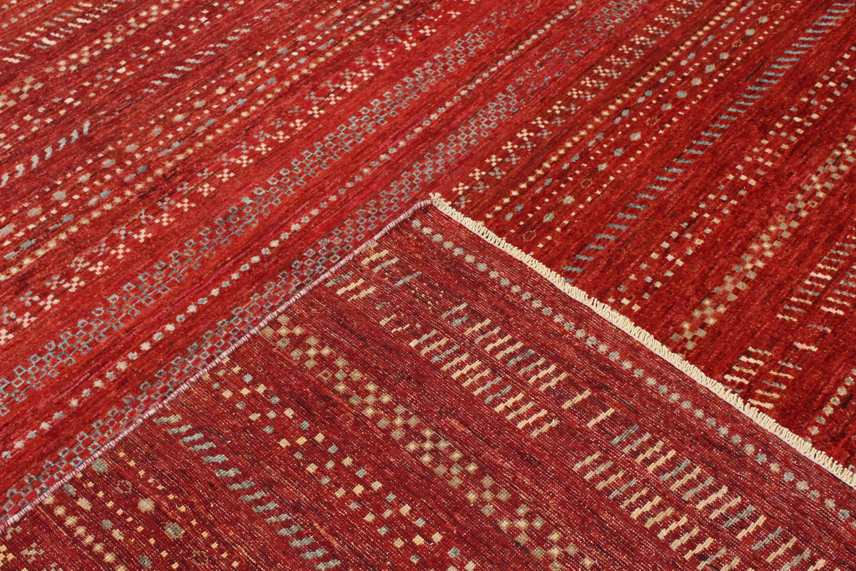 Red Berjasta Rug with Light Horizontal Lines, 416 × 316 cm, view 5.