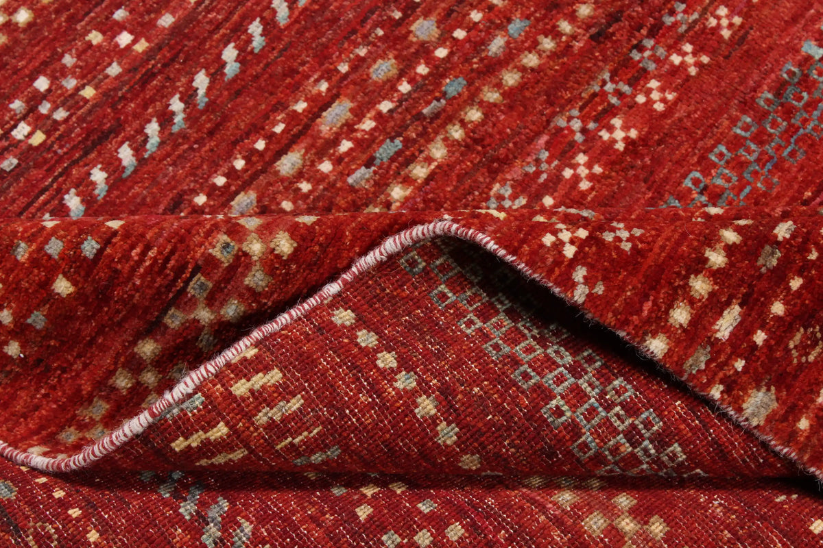 Red Berjasta Rug with Light Horizontal Lines, 416 × 316 cm, view 7.