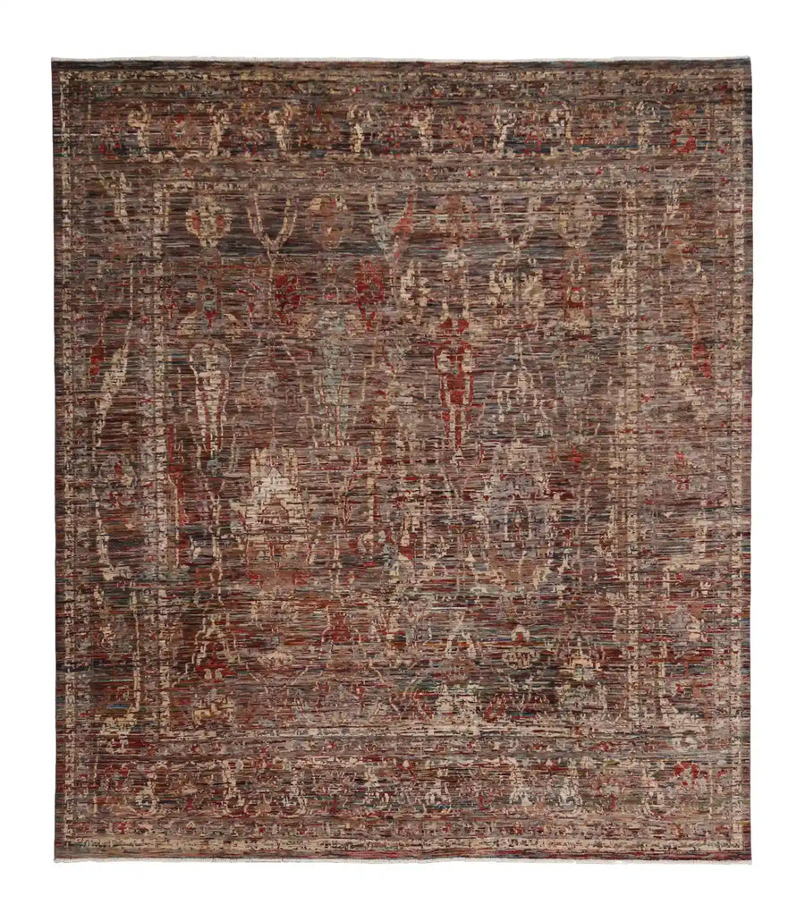 Dark Brown Afghan Rug with Fine Ornamentation, 295 × 254 cm, overall view.