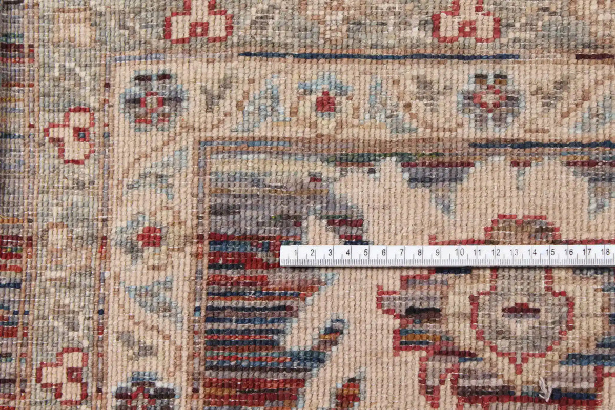 Dark Afghan Rug with Cream Flowers & Red Accents, 343 × 270 cm, view 4.