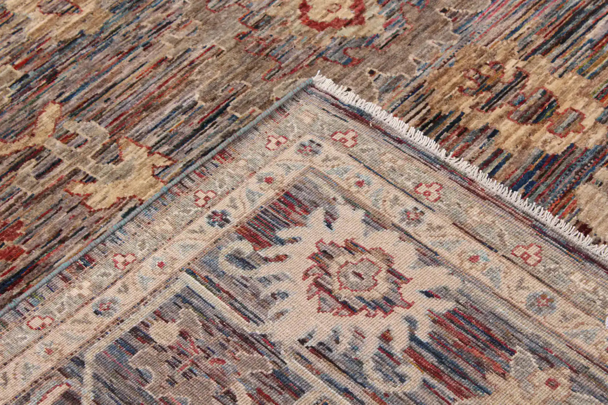 Dark Afghan Rug with Cream Flowers & Red Accents, 343 × 270 cm, view 5.