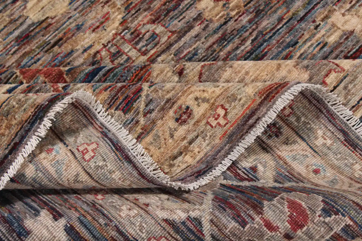 Dark Afghan Rug with Cream Flowers & Red Accents, 343 × 270 cm, view 8.