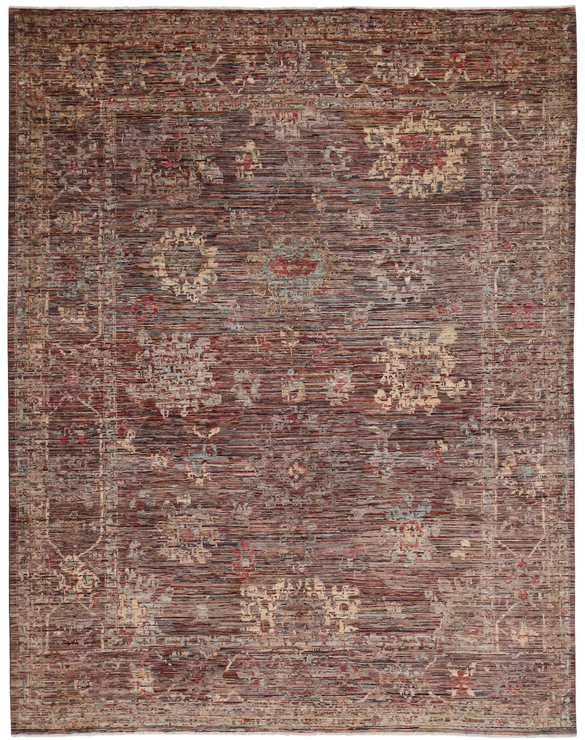 Brown Wool Rug with Fine Floral Detail, 354 × 271 cm, overall view.