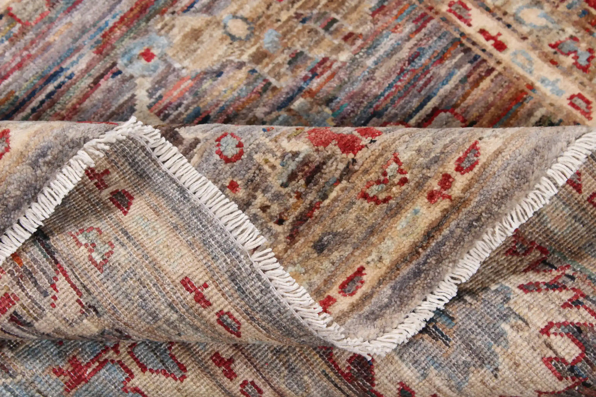 Brown Wool Rug with Cream & Red Flowers, 310 × 249 cm, view 8.