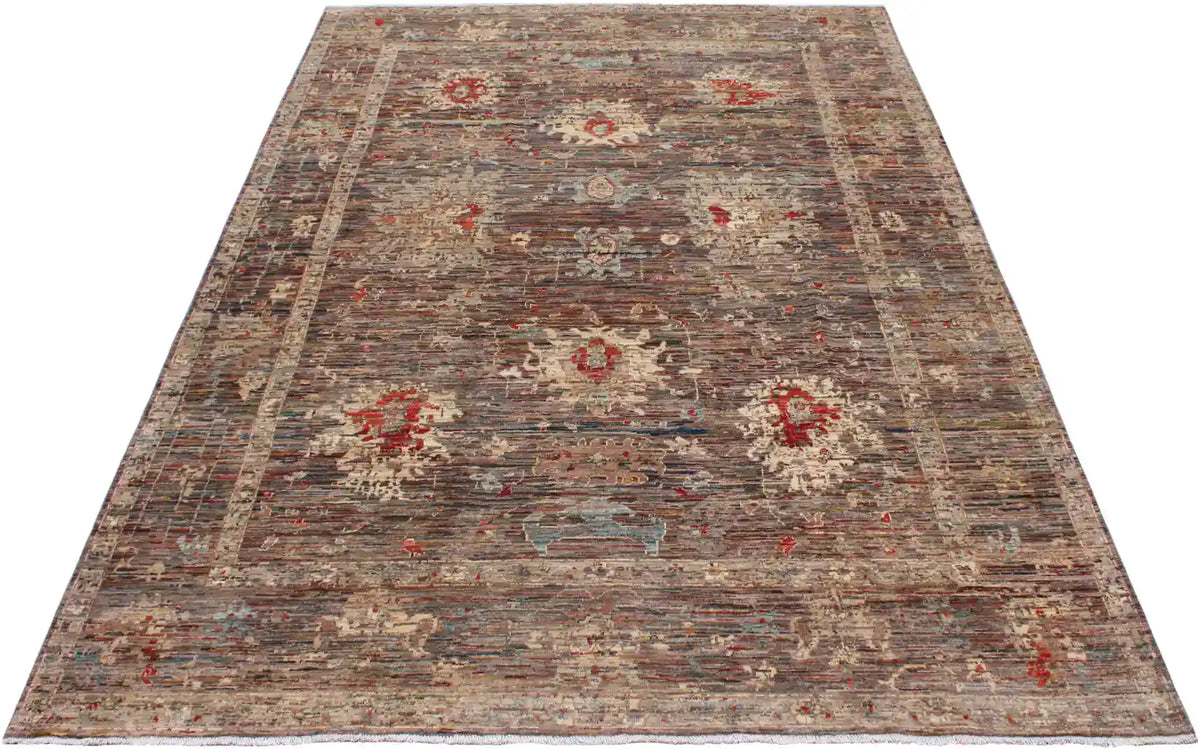 Gray Afghan Rug with Small Red Flowers, 345 × 249 cm, view 2.