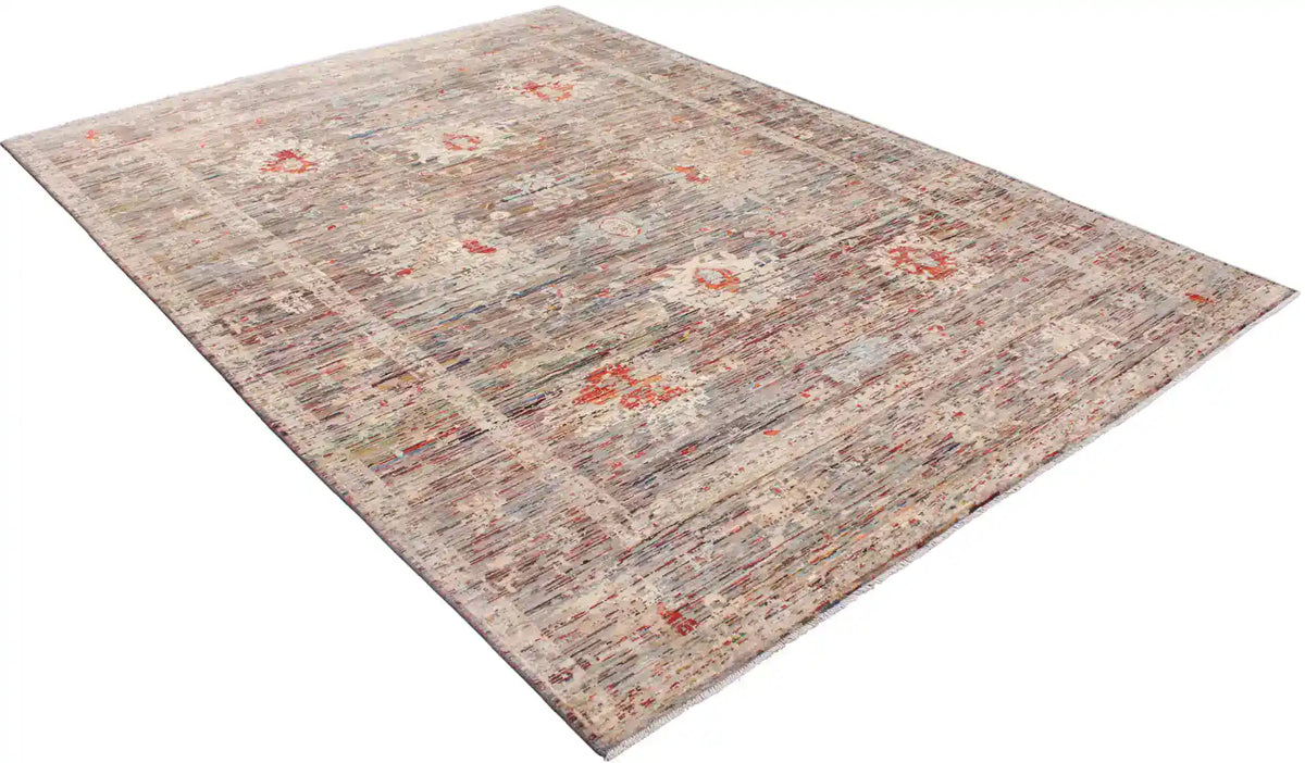 Gray Afghan Rug with Small Red Flowers, 345 × 249 cm, view 3.
