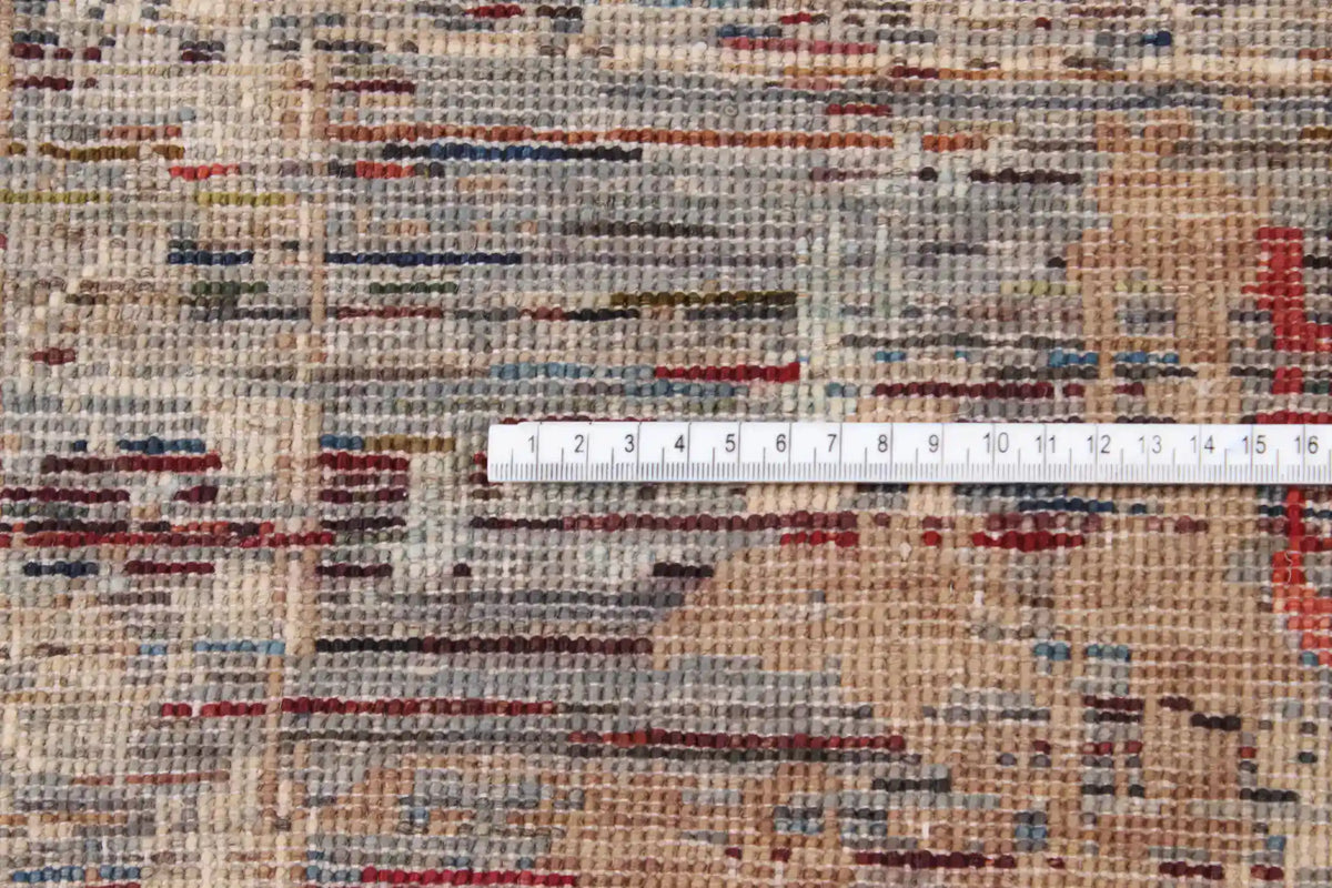 Gray Afghan Rug with Small Red Flowers, 345 × 249 cm, view 4.