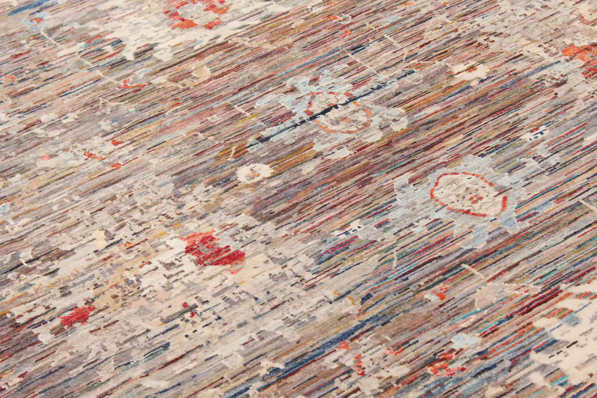 Gray Afghan Rug with Small Red Flowers, 345 × 249 cm, view 5.