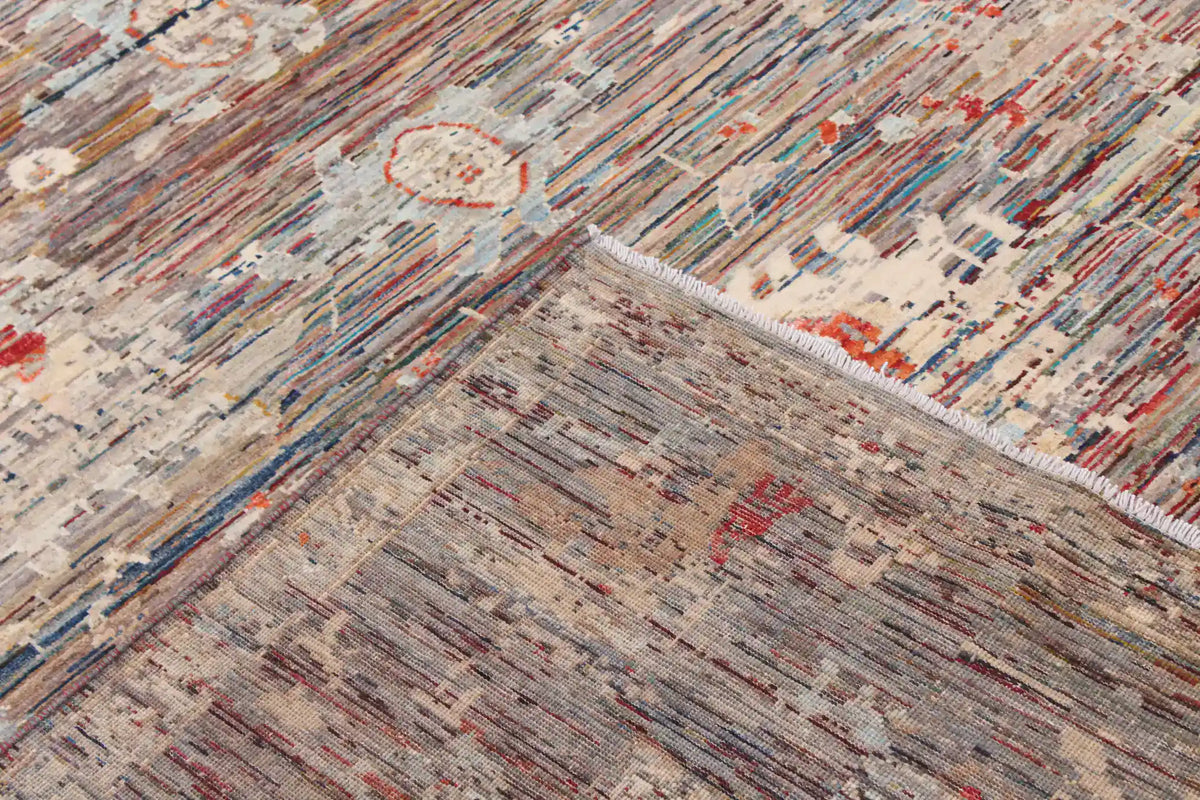 Gray Afghan Rug with Small Red Flowers, 345 × 249 cm, view 6.