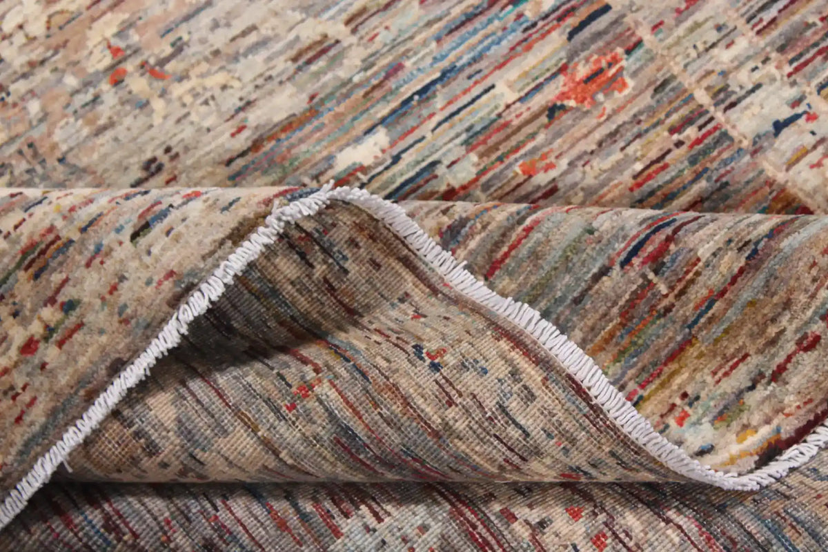 Gray Afghan Rug with Small Red Flowers, 345 × 249 cm, view 9.