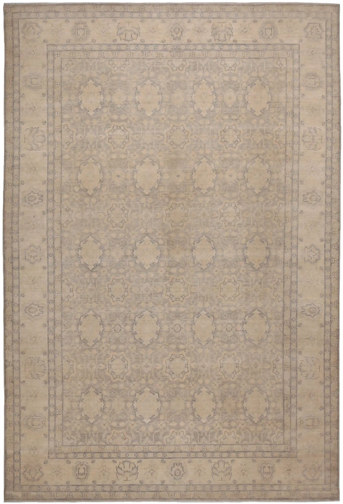 Light Gray & Beige Ziegler Rug with Border, 405 × 283 cm, overall view.