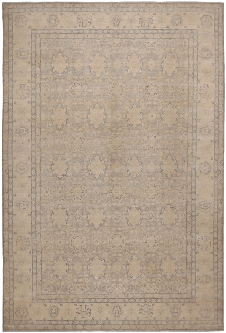 Light Gray & Beige Ziegler Rug with Border, 405 × 283 cm, overall view.