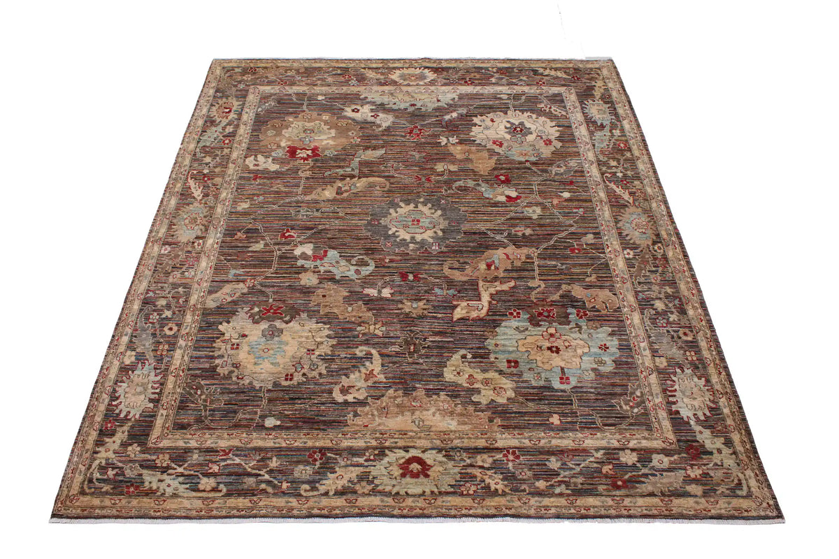 Brown Afghan Rug with Light Rosettes, 287 × 246 cm, view 2.