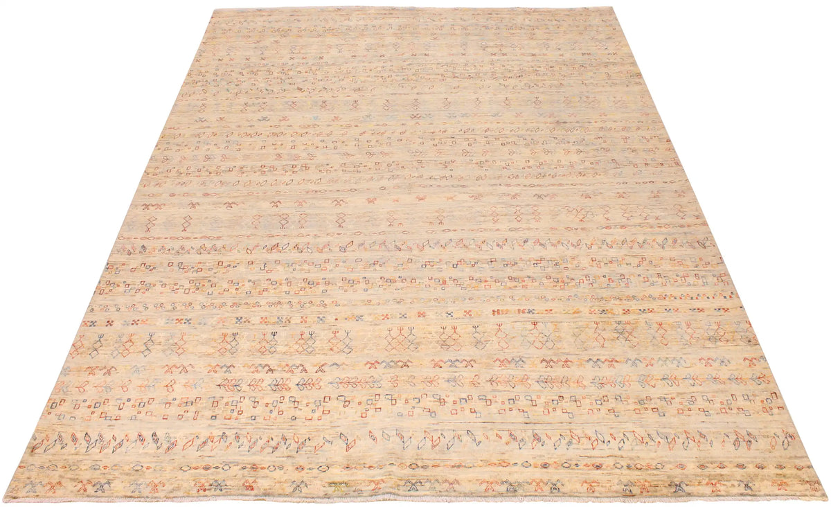 Beige Berjasta Rug with Fine Ornament Rows, 380 × 300 cm, view 2.