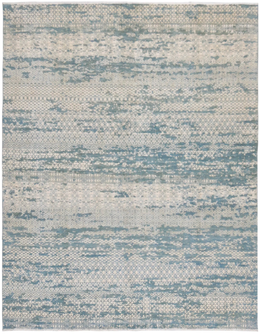 Turquoise Afghan Rug with Light Patterning, 311 × 243 cm, overall view.