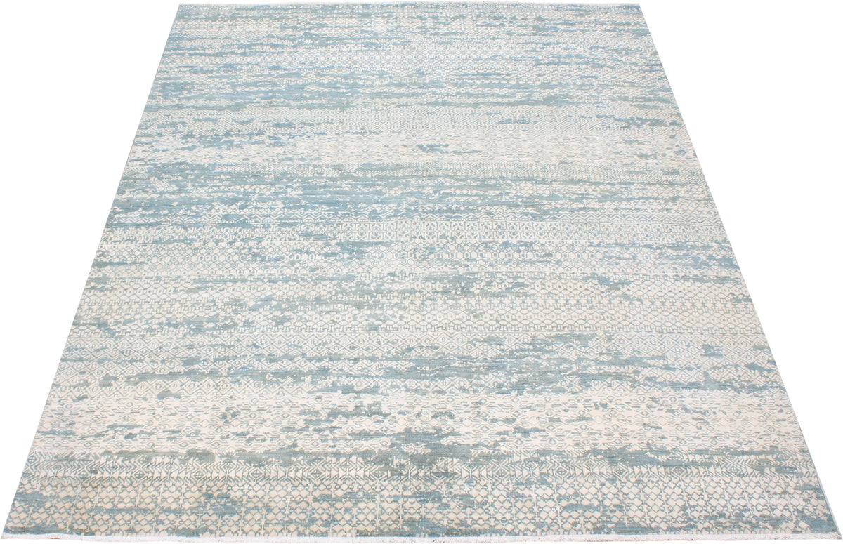 Turquoise Afghan Rug with Light Patterning, 311 × 243 cm, view 2.