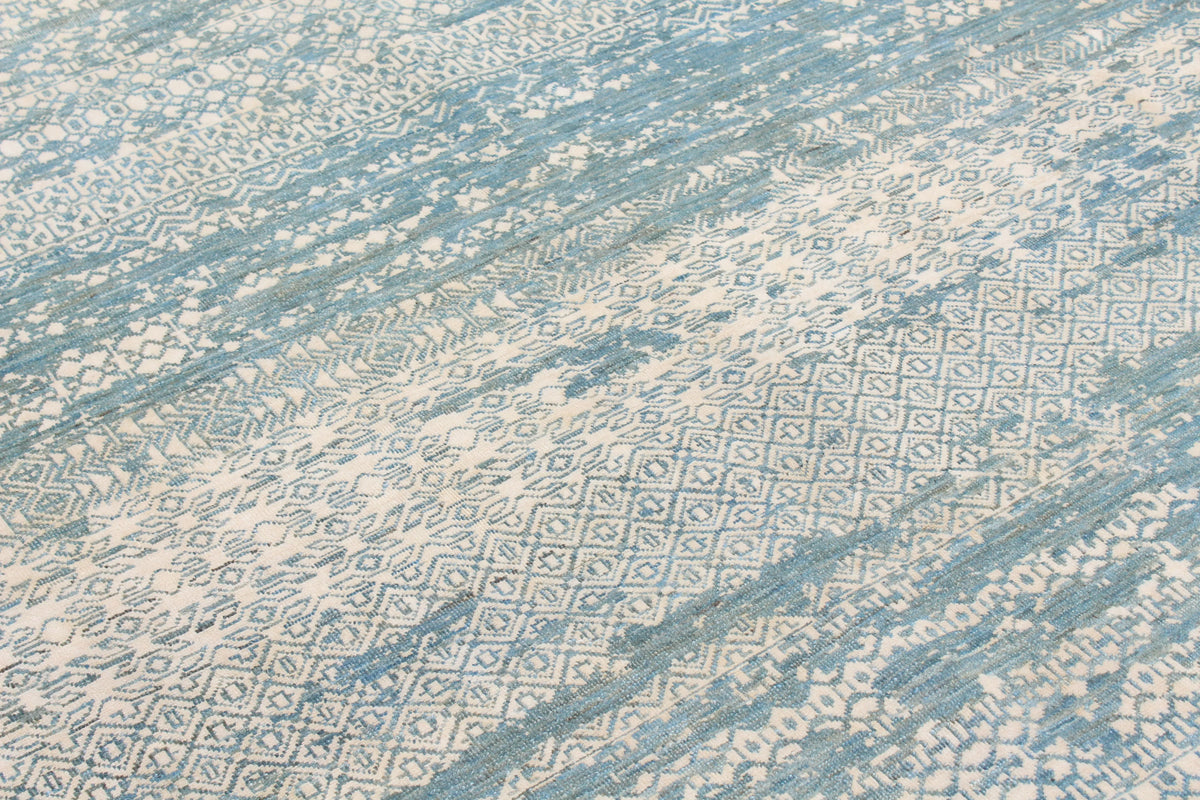Turquoise Afghan Rug with Light Patterning, 311 × 243 cm, view 4.