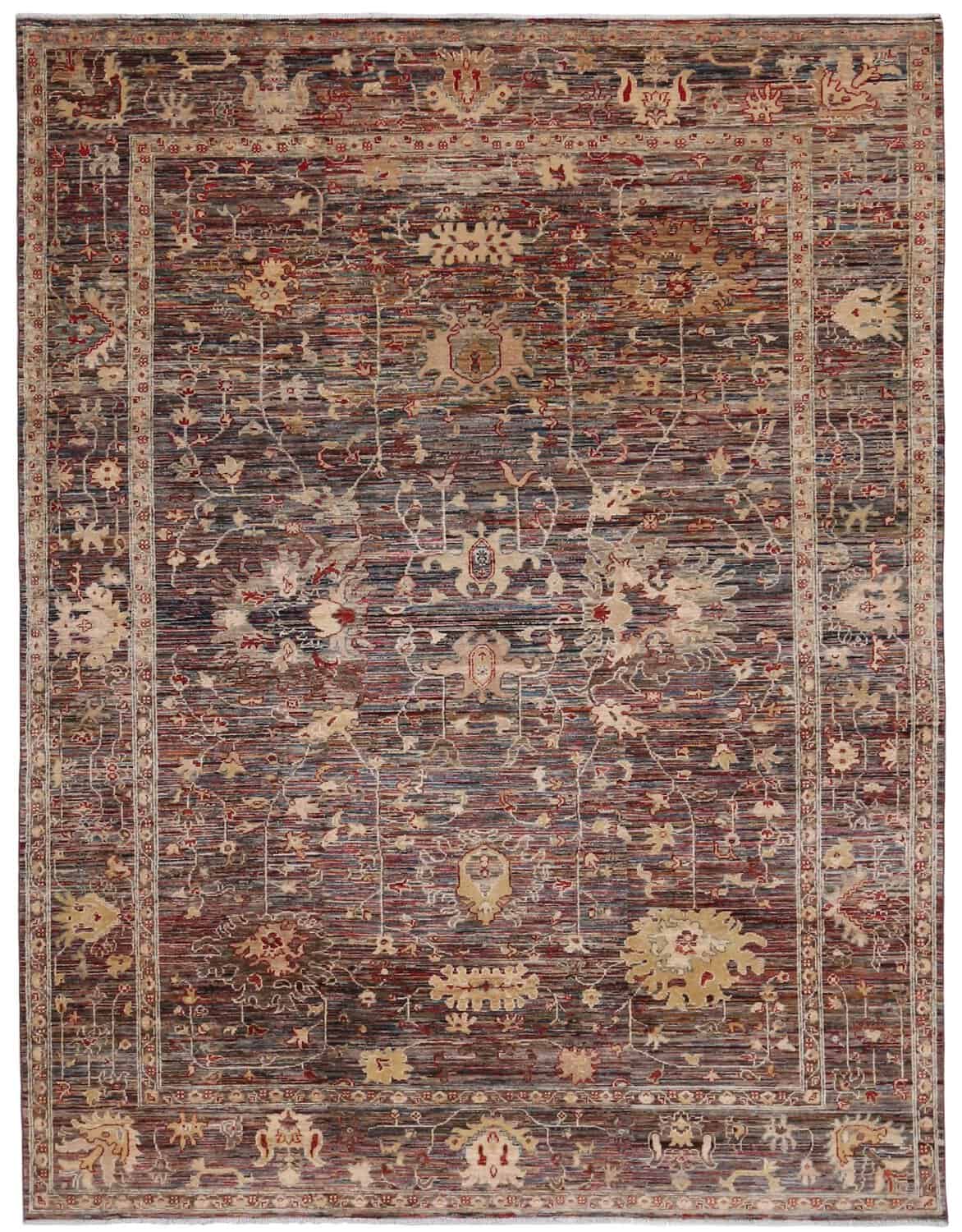 Brown Afghan Rug with Dense Floral Motifs, 345 × 248 cm, overall view.