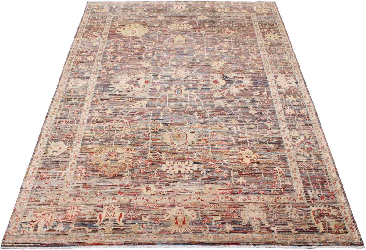 Brown Afghan Rug with Dense Floral Motifs, 345 × 248 cm, view 2.