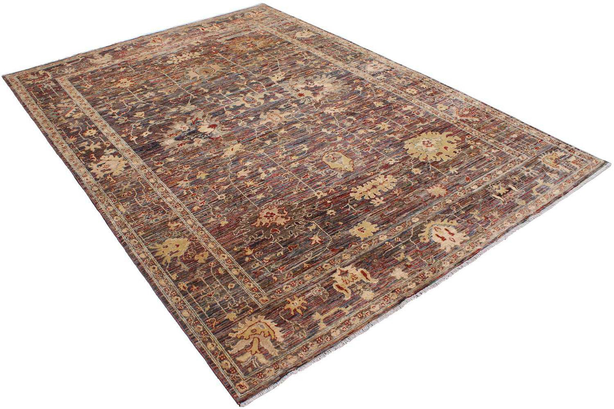 Brown Afghan Rug with Dense Floral Motifs, 345 × 248 cm, view 3.