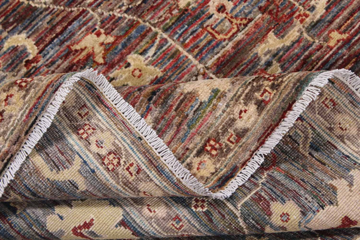 Brown Afghan Rug with Dense Floral Motifs, 345 × 248 cm, view 6.