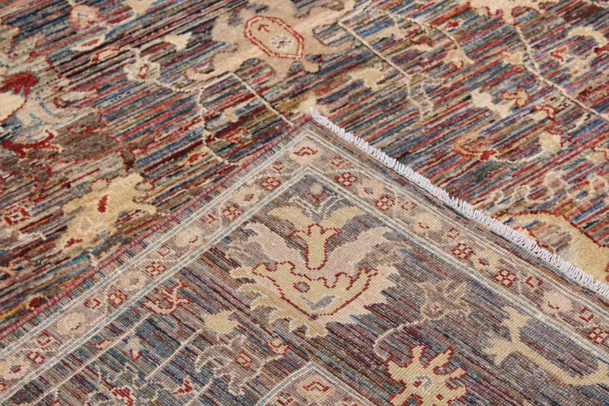 Brown Afghan Rug with Dense Floral Motifs, 345 × 248 cm, view 4.
