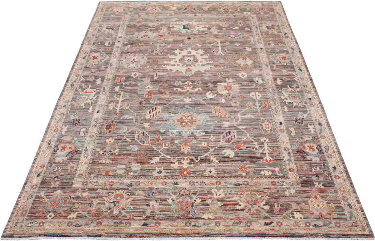 Dark Gray Afghan Rug with Large Light Flowers, 357 × 256 cm, view 2.