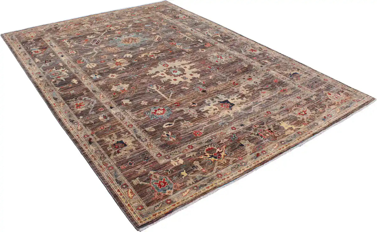 Dark Gray Afghan Rug with Large Light Flowers, 357 × 256 cm, view 3.
