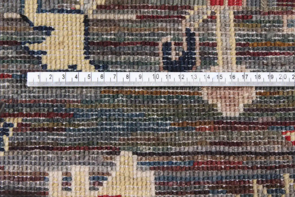 Dark Gray Afghan Rug with Large Light Flowers, 357 × 256 cm, view 4.