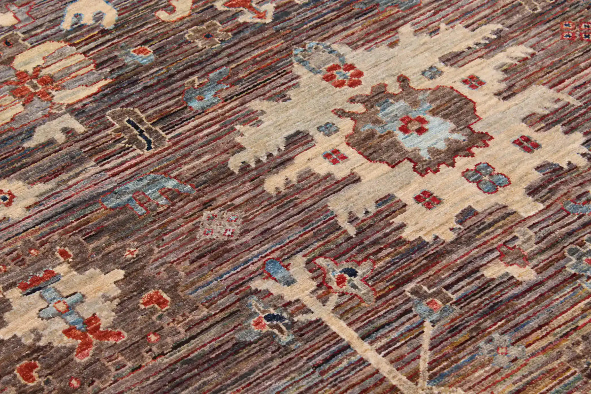 Dark Gray Afghan Rug with Large Light Flowers, 357 × 256 cm, view 5.