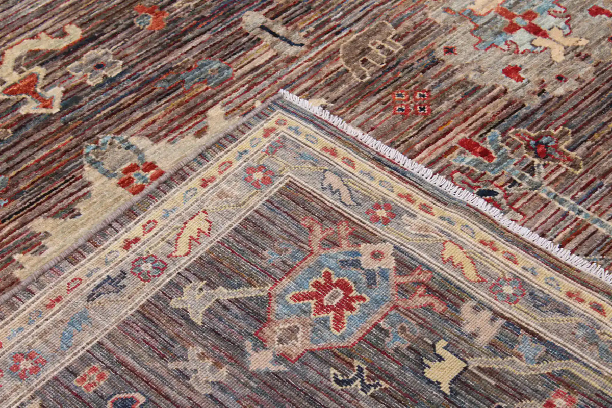 Dark Gray Afghan Rug with Large Light Flowers, 357 × 256 cm, view 6.