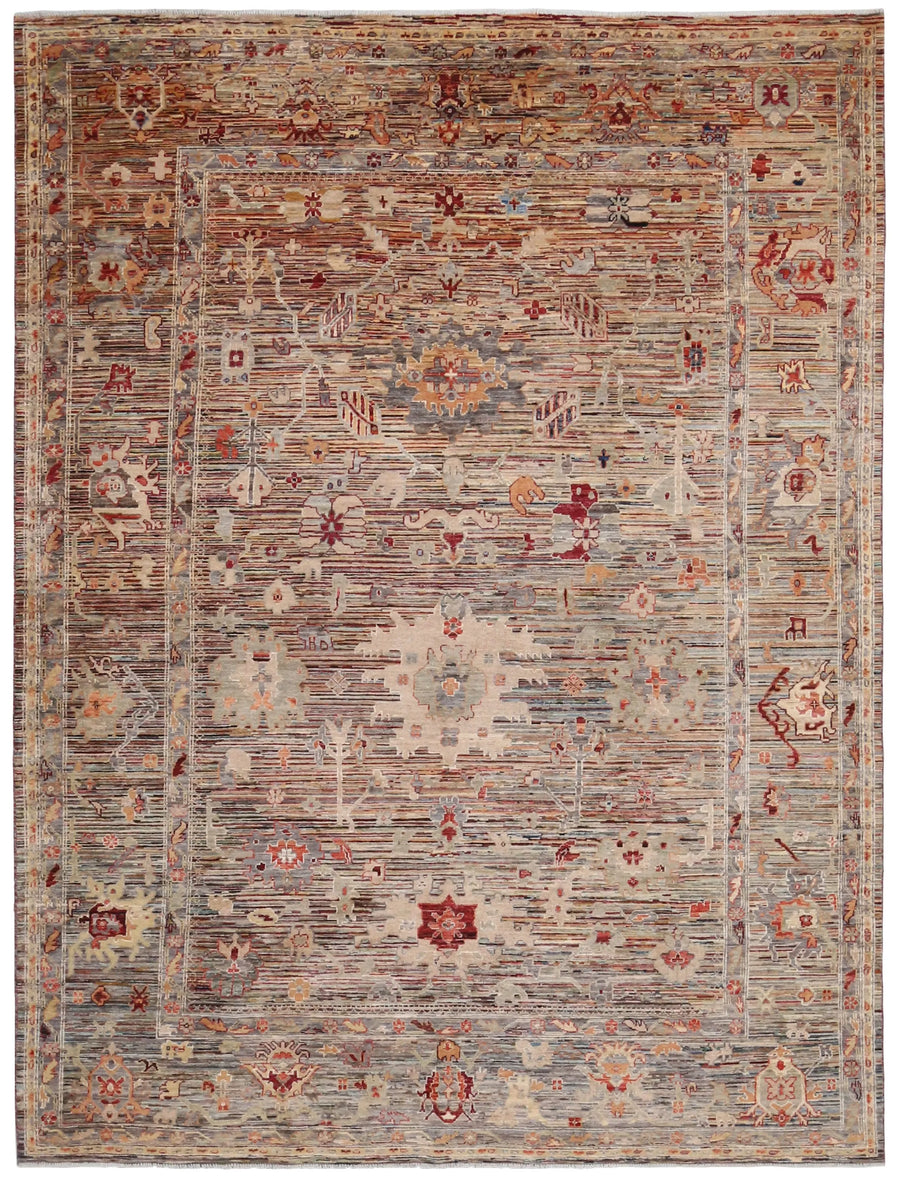Rust & Cream Afghan Floral Rug, 340 × 250 cm, overall view.