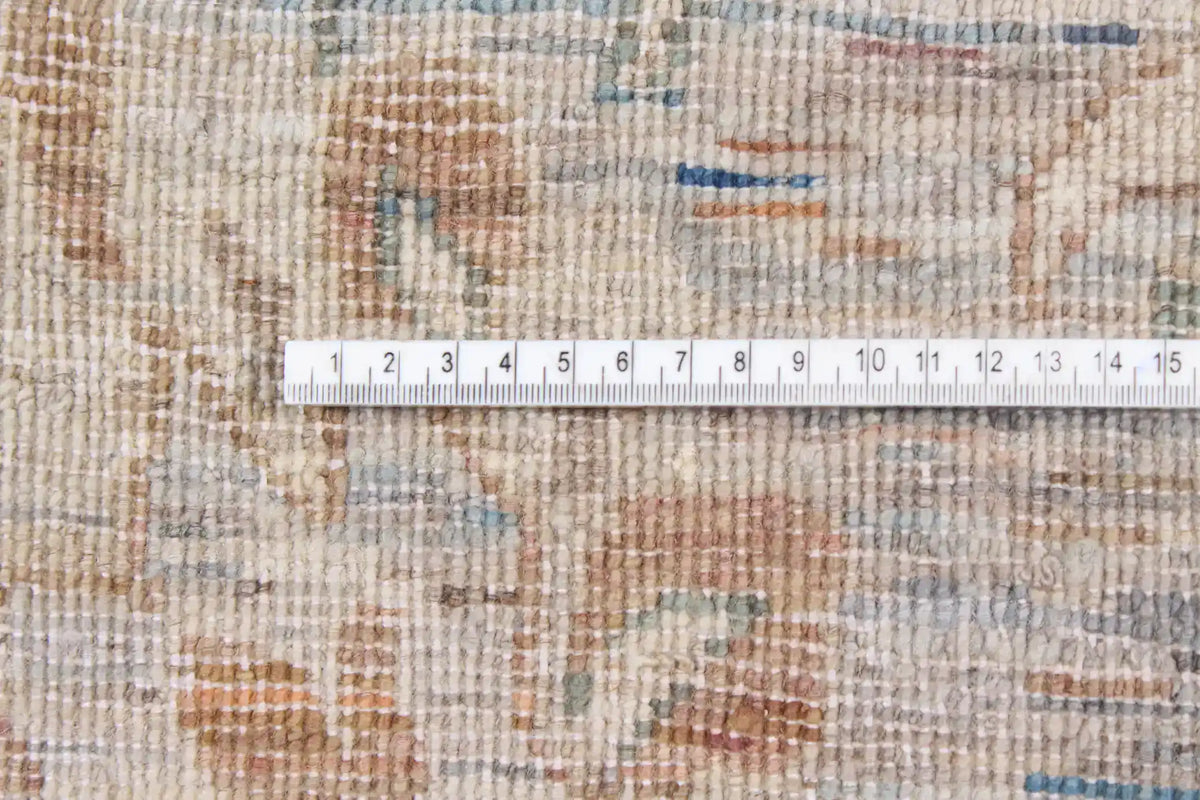 Beige Afghan Rug with Aqua Flowers, 369 × 259 cm, view 4.
