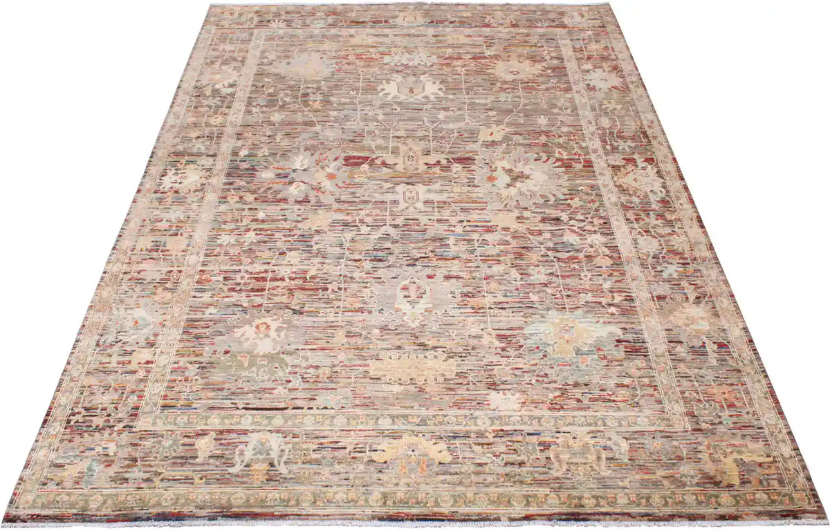 Rust Brown Wool Rug with Dense Floral Motifs, 347 × 261 cm, view 2.