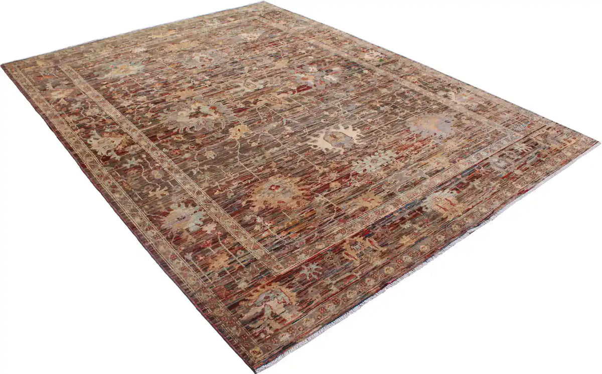Rust Brown Wool Rug with Dense Floral Motifs, 347 × 261 cm, view 3.