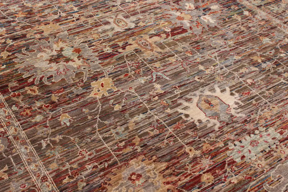 Rust Brown Wool Rug with Dense Floral Motifs, 347 × 261 cm, view 4.