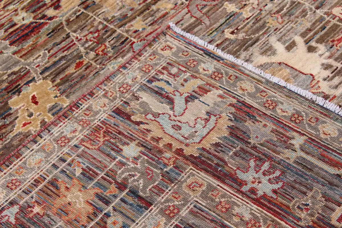 Rust Brown Wool Rug with Dense Floral Motifs, 347 × 261 cm, view 5.