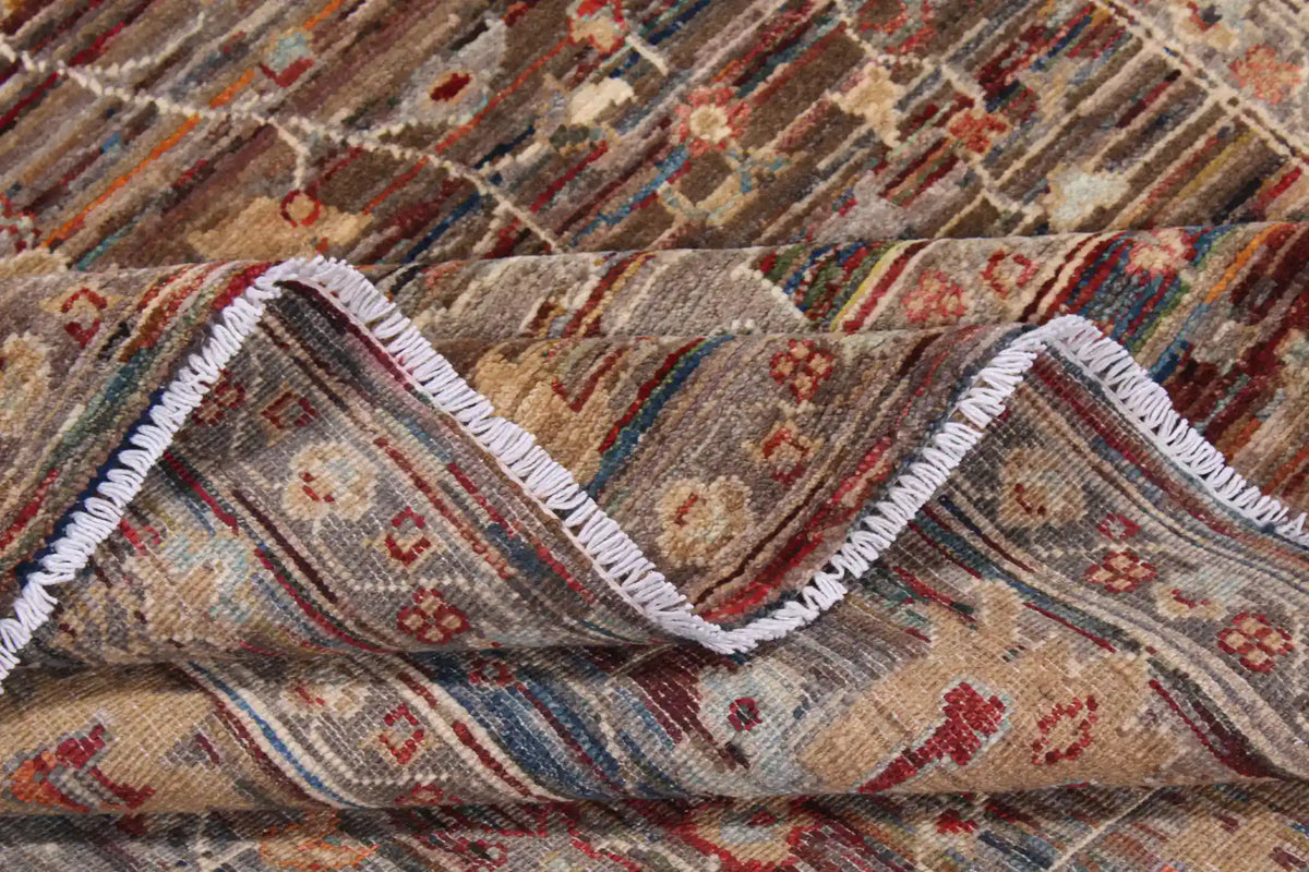 Rust Brown Wool Rug with Dense Floral Motifs, 347 × 261 cm, view 9.