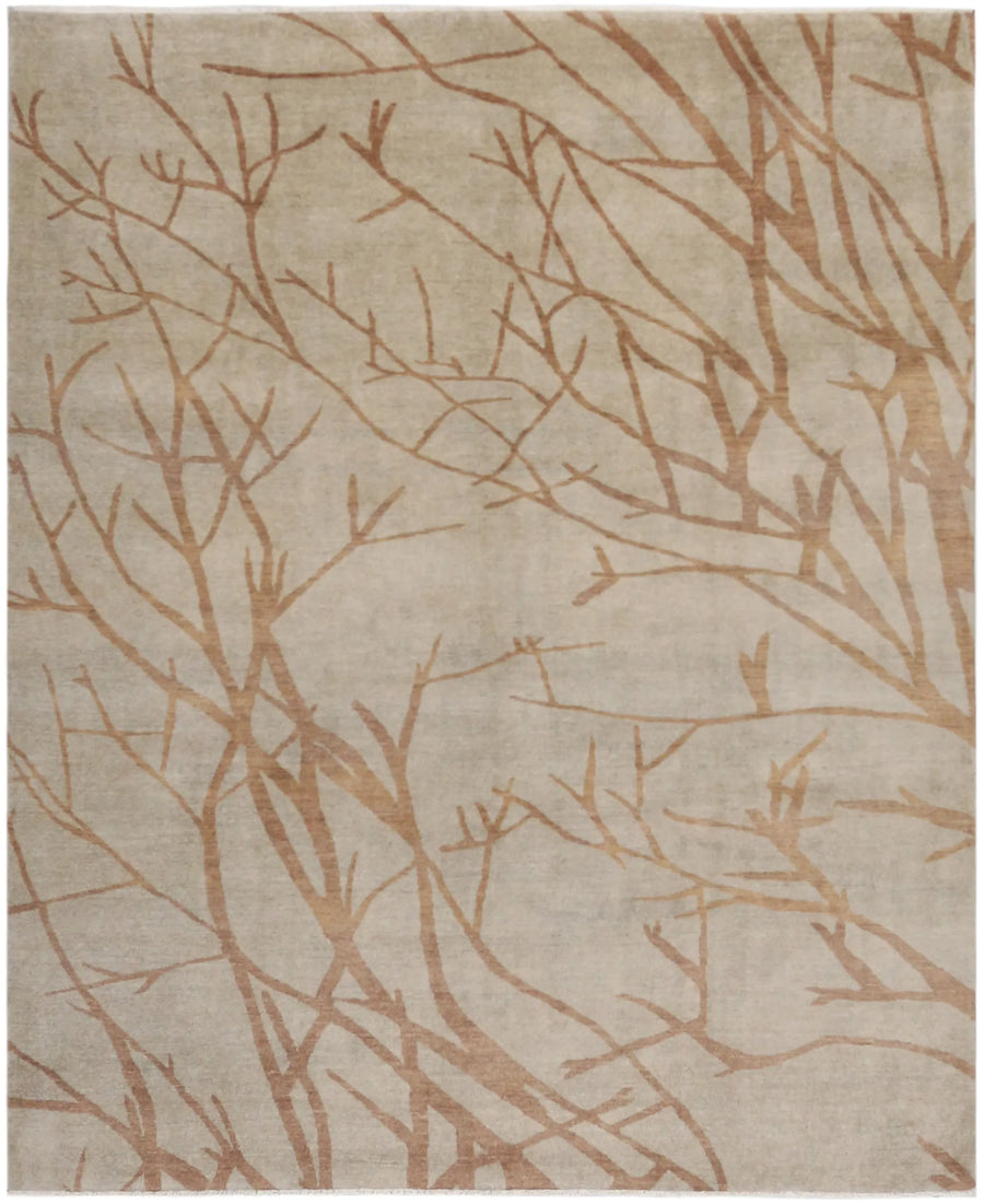 Beige Gabbeh Rug with Branch Motifs, 306 × 249 cm, overall view.