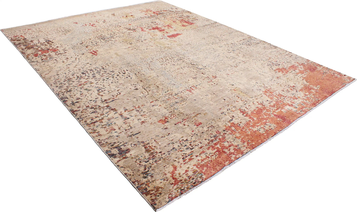 Modern Cream Afghan Rug with Red Accents, 393 × 302 cm, view 3.