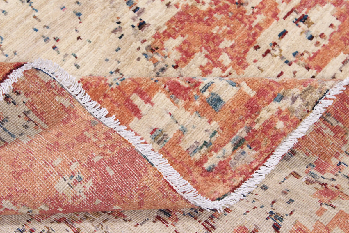 Modern Cream Afghan Rug with Red Accents, 393 × 302 cm, view 7.